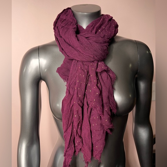 Women's Polka Dot Rectangular Purple w/Gold Scarf 60"x24" Maxi Shawl Wrap - Picture 2 of 3